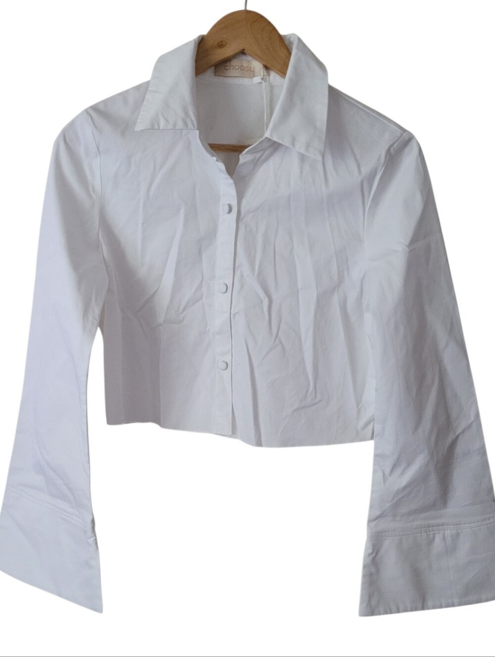 Choosy Long Sleeve White Button Up Cropped‎ Top Size Small